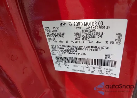 2013 Ford F-150 Xlt из США, поврежденный, VIN 1FTFX1CT8DFB81059